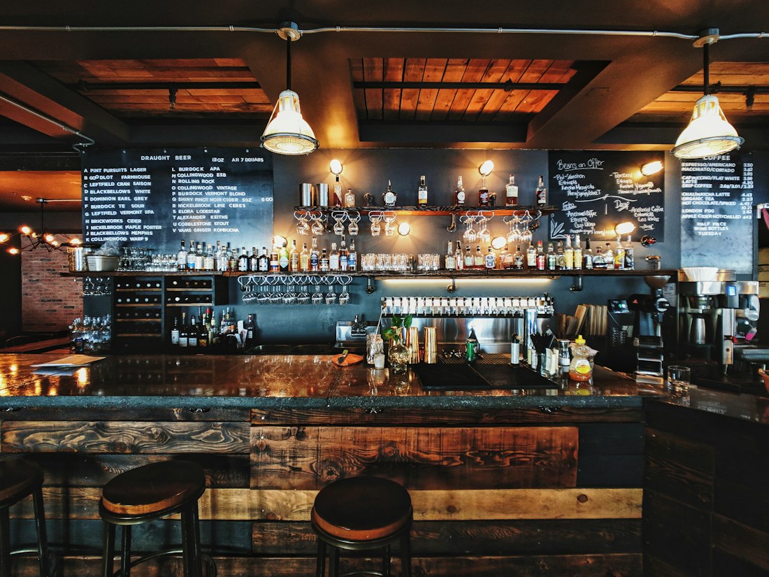 Warm restaurant bar interior, demo image