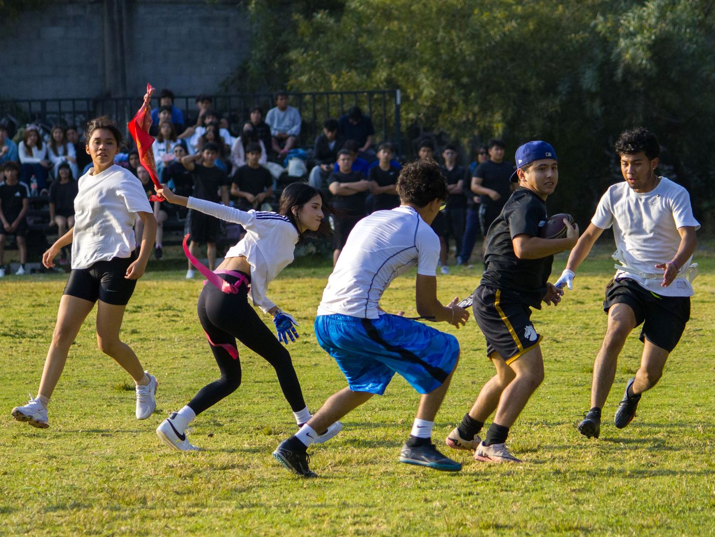 Athletes gathered on a sports field, illustrative demo photo